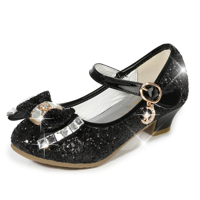 Princess Glitter High Heel Leather Shoes for Girls