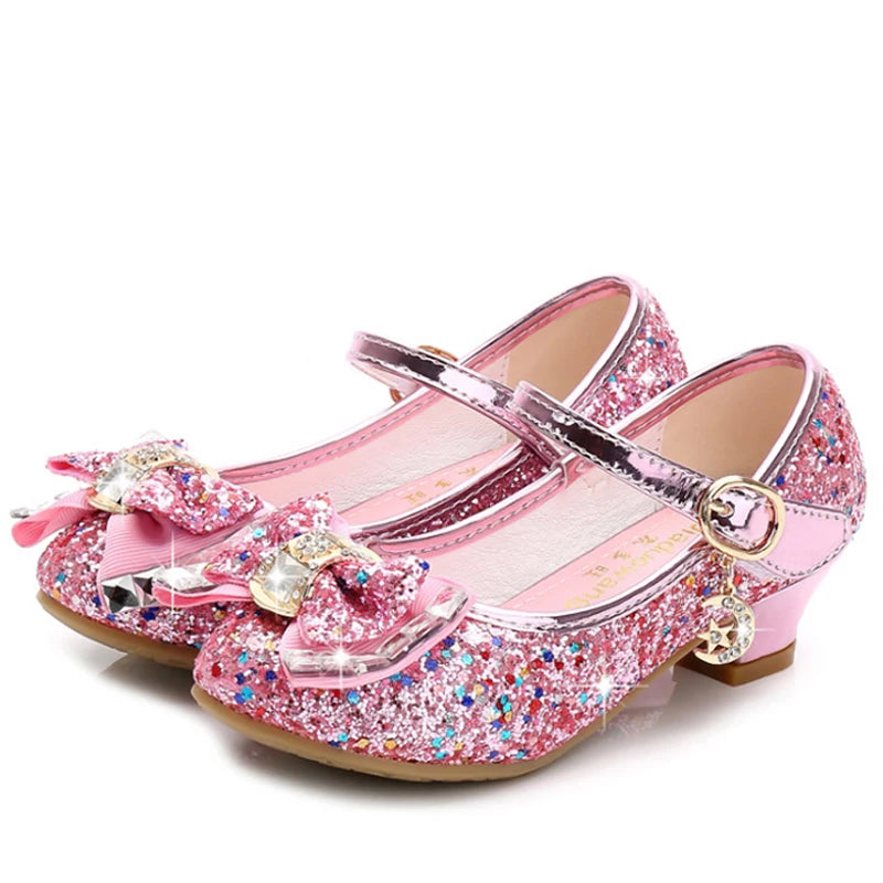 Princess Glitter High Heel Leather Shoes for Girls