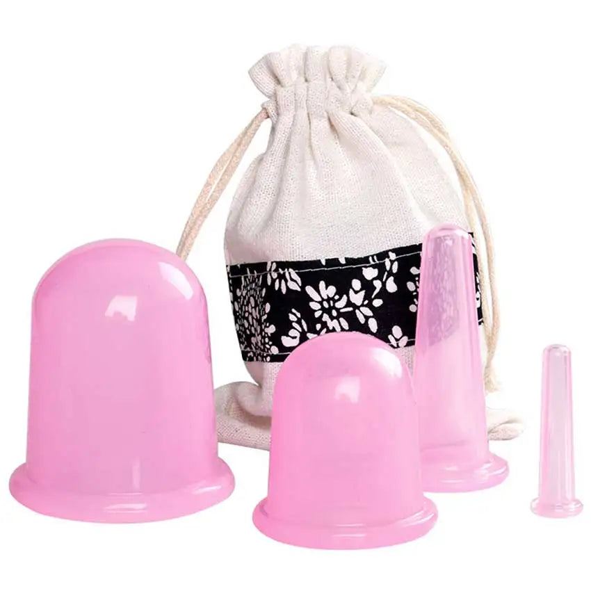 Silicone Facial Massage Cupping Set &ndash; Cellulite Therapy 4pcs pink