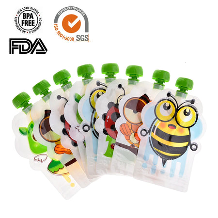 8Pcs Baby Reusable Food Storage Squeeze Pouch with Drink Spout - Eco-friendly &amp; Portable 8 PC Green