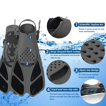 COPOZZ Adjustable Snorkeling Fins | Comfortable Silicone Dive Flippers for Adults &amp; Kids