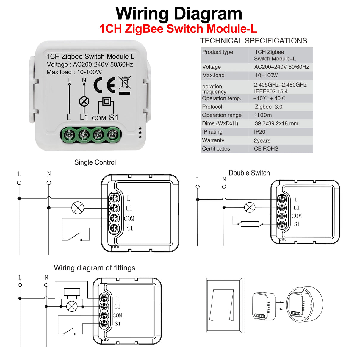 GIRIER ZigBee 3.0 Smart Light Switch Module - No Neutral Wire, Voice and App Control