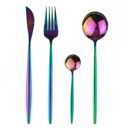 Gold Tableware Set &ndash; Elegant Mirror Finish 304 Stainless Steel 4Pcs Rainbow