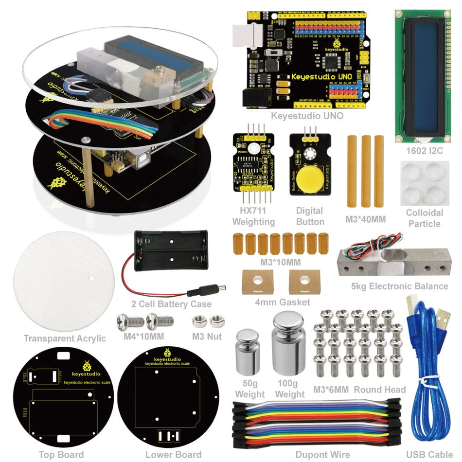 Viewtek KS0087 Arduino Kit For DYI Electronic Scale Up To 5 Kg With Uno R3 Board Booklet With Assembly And Schaltplänen Codes, Video And Tutorial