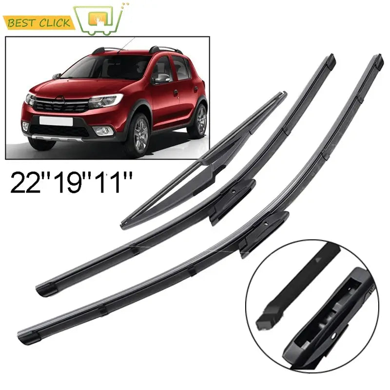 3Pcs Windshield Windscreen Wiper Blades For Dacia Renault Sandero 2015 2016 2017 2018 2019 Front Rear Window Wiper by InterCyprus Trading Ltd
