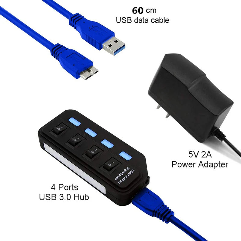 USB 3.0 Hub 7 Port High Speed 5Gbps - On Off Switch