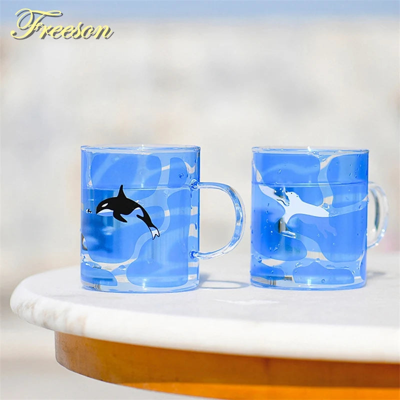 Creative Killer Whale Glass Mug 350ml - Heat Resistant