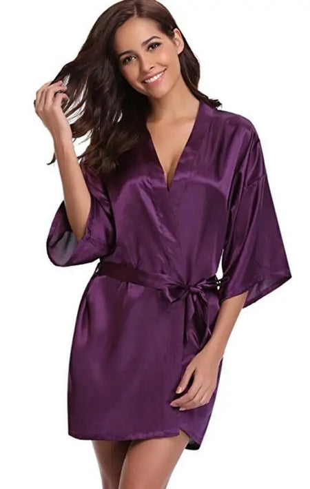 RB032 2018 Silk Kimono Robe Bathrobe - Women's Satin Bridesmaid Dressing Gown purple / S