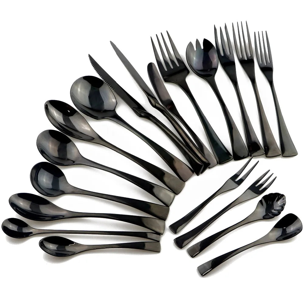 KNGZI 4 Pcs Mirror Black Fish Fork Set &ndash; Premium 18/10 Stainless Steel Quality