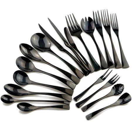 KNGZI 4 Pcs Mirror Black Fish Fork Set &ndash; Premium 18/10 Stainless Steel Quality