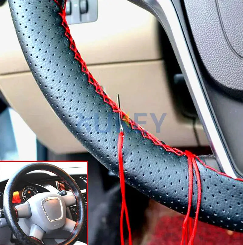 DIY PU Leather Auto Car Steering Wheel Cover Hand Sewing Hand-stitched With Thread Needle 38cm Breathable Steering Wheel Covers by InterCyprus Trading Ltd