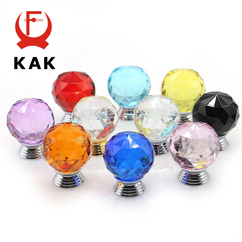 Kak 30mm Crystal Glass Knobs Cabinet Pulls Colorful Ball