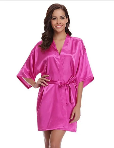 RB032 2018 Silk Kimono Robe Bathrobe - Women's Satin Bridesmaid Dressing Gown rosered / M