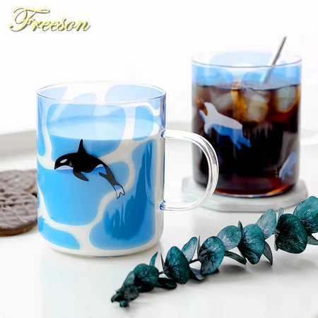 Creative Killer Whale Glass Mug 350ml - Heat Resistant