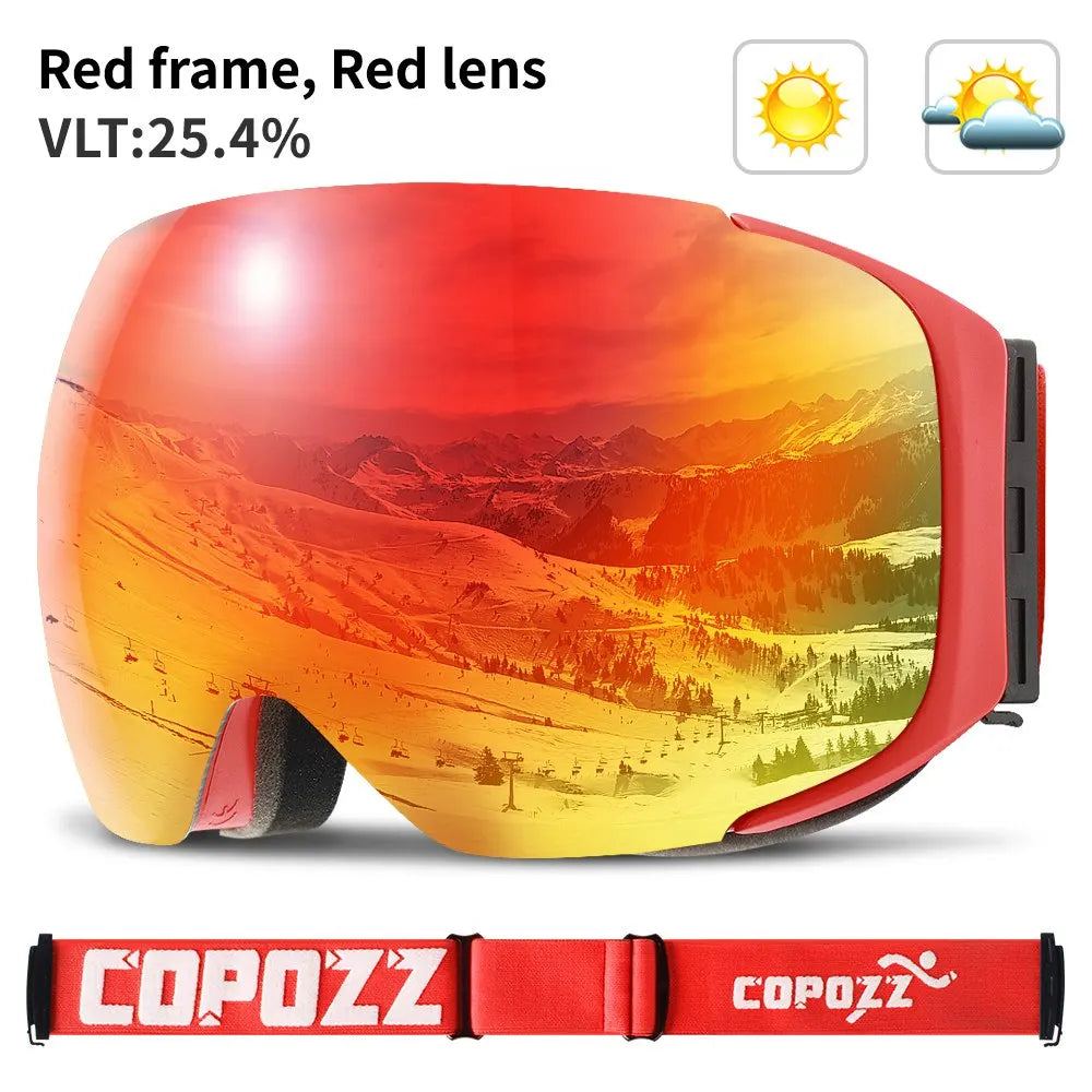 COPOZZ Magnetic Ski Goggles &ndash; UV400 Anti-Fog Protection Frame Red