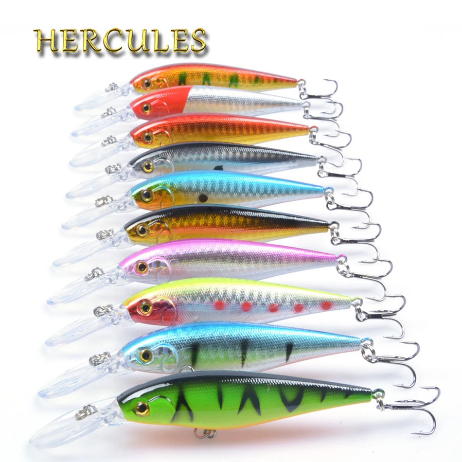 Hercules 10PCS Minnow Fishing Lure - 11cm 10.5g Artificial Wobblers for Deep Diving