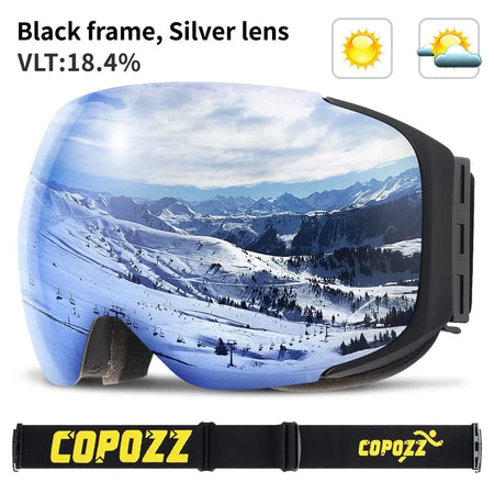 COPOZZ Magnetic Ski Goggles &ndash; UV400 Anti-Fog Protection Lense Silver