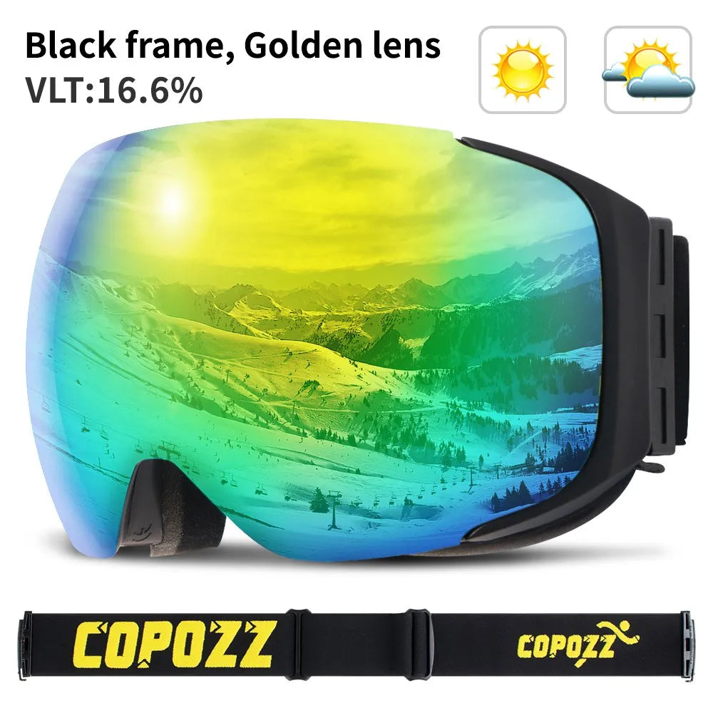 COPOZZ Magnetic Ski Goggles &ndash; UV400 Anti-Fog Protection Frame Black
