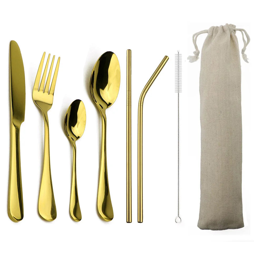 KNGZI 4-Piece Blue Dinnerware Set &ndash; Eco-Friendly Stainless Steel Cutlery