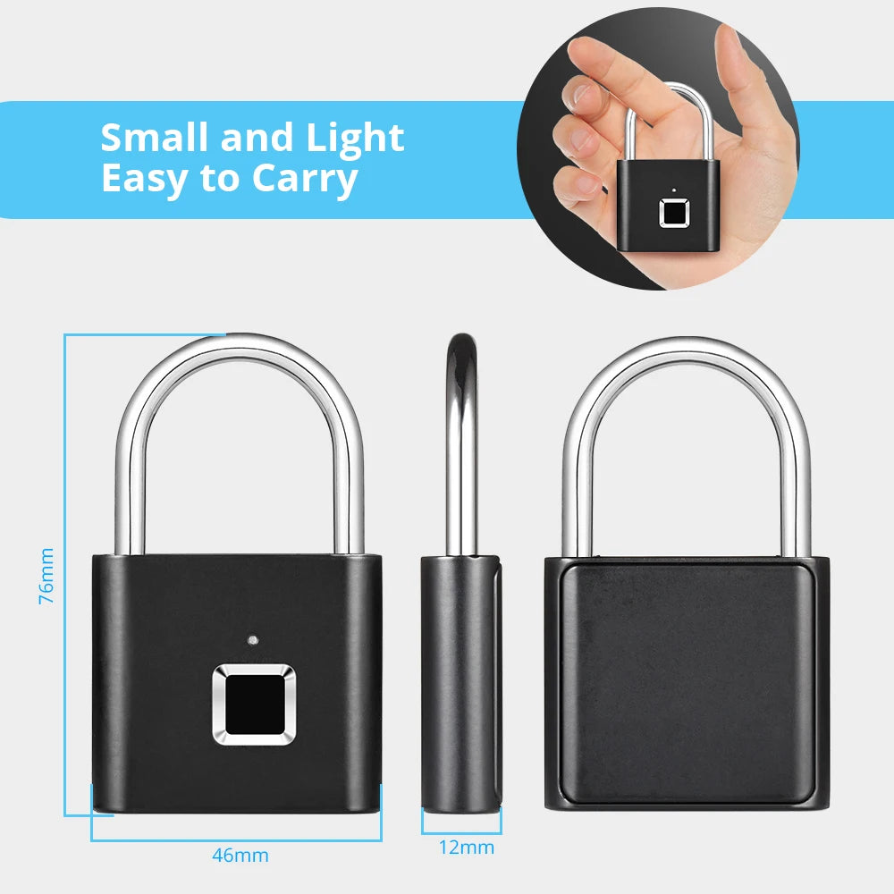 KERUI Smart Fingerprint Padlock Waterproof Zinc Alloy Biometric Padlocks With Buit-in Rechargeable Battery Door Lock