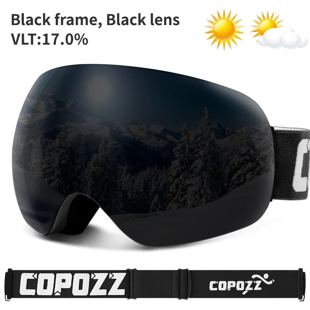 COPOZZ Outdoor Sports Ski Goggles &ndash; UV400 Protection All black