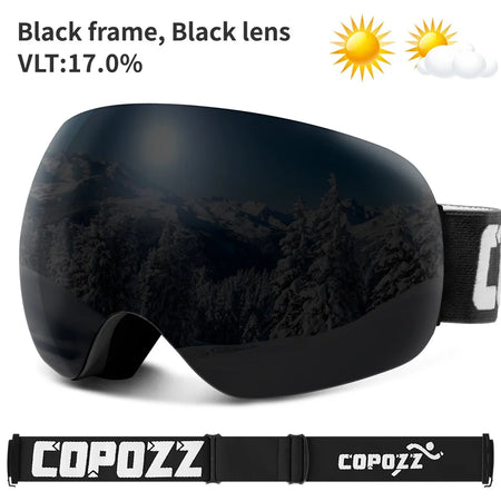 COPOZZ Outdoor Sports Ski Goggles &ndash; UV400 Protection All black
