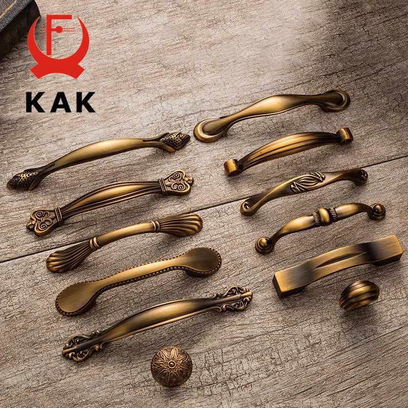 KAK Vintage Yellow Bronze Cabinet Handles Drawer Knobs