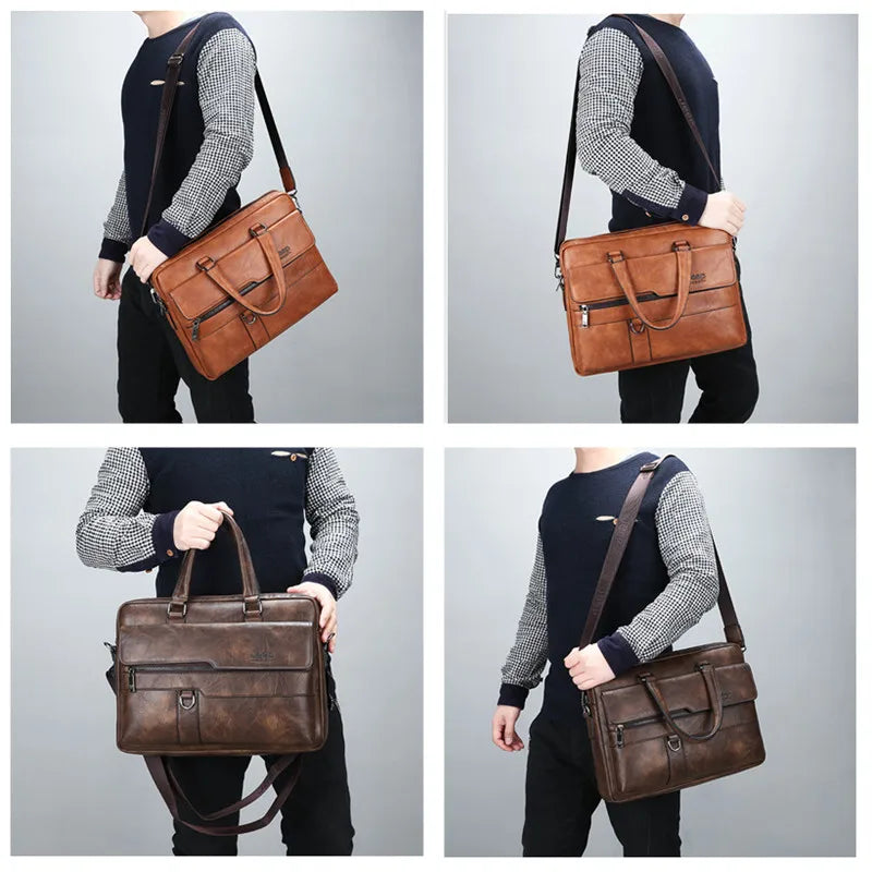 Split Leather Large Capacity Laptop Briefcase for 13.3 Inch Laptop, Black, Professional Travel Everyday Use