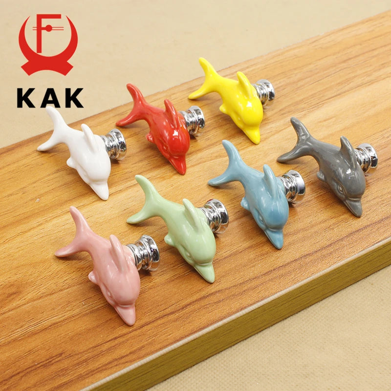 Кнопки для ящиков KAK из керамики в виде дельфина 3D мультяшные ручки для шкафов