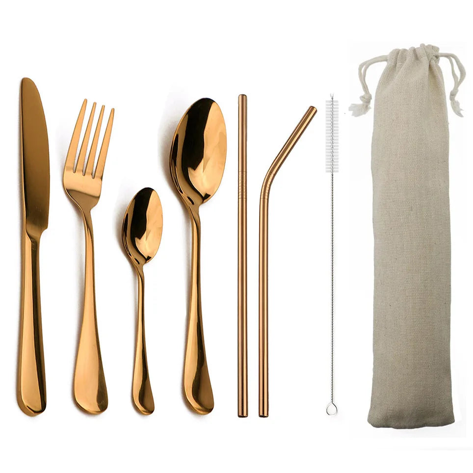 KNGZI 4-Piece Blue Dinnerware Set &ndash; Eco-Friendly Stainless Steel Cutlery