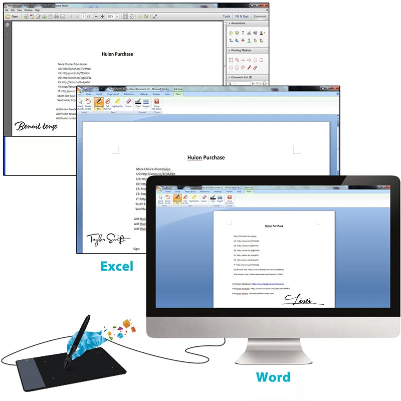 Huion 420 Ritplatta 4x2,23 tum Signaturpad med USB Stylus
