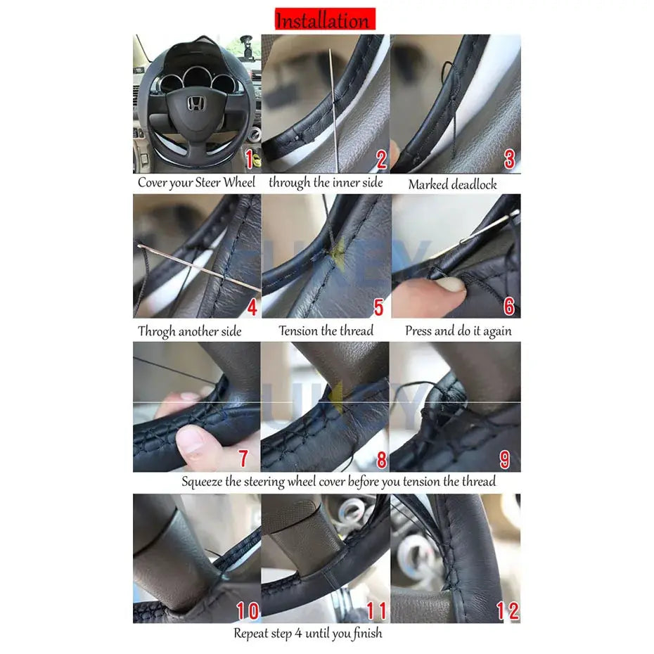 DIY PU Leather Auto Car Steering Wheel Cover Hand Sewing Hand-stitched With Thread Needle 38cm Breathable Steering Wheel Covers by InterCyprus Trading Ltd
