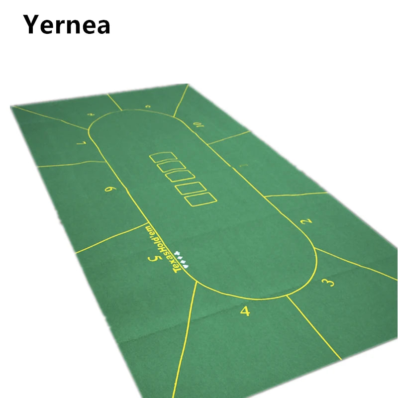 Nappe de poker 180x90cm avec dispositions Texas Holdem, tissu non tissé vert pour jusqu'à 10 joueurs