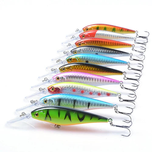 Hercules 10PCS Minnow Fishing Lure - 11cm 10.5g Artificial Wobblers for Deep Diving MULTI
