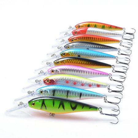 Hercules 10PCS Minnow Fishing Lure - 11cm 10.5g Artificial Wobblers for Deep Diving MULTI
