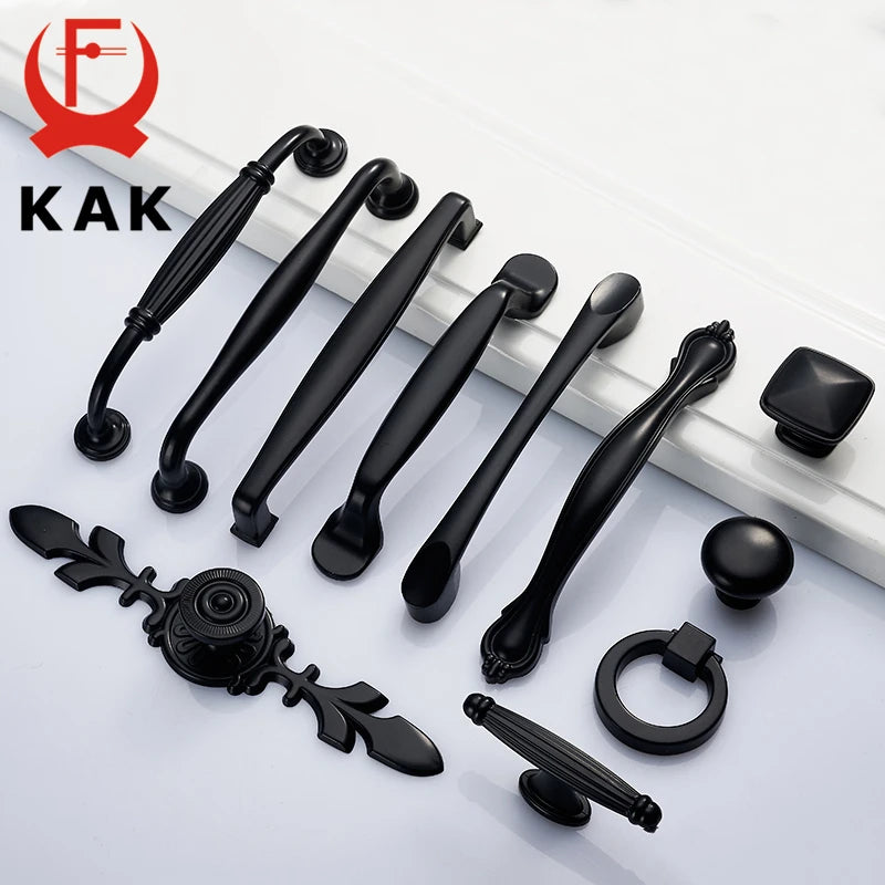 KAK Zinklegering Zwarte Kastgrepen Amerikaanse stijl Keuken Kastdeur Trekknoppen Ladeknoppen Mode Meubelhandgreep Hardware