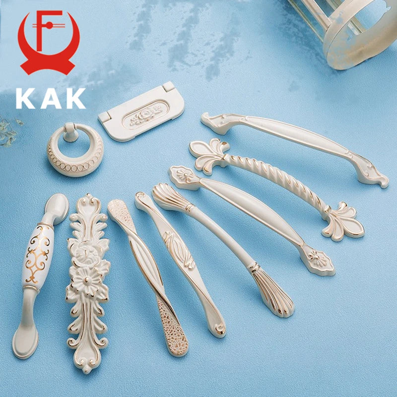 KAK 5шт Цинковый сплав Слоновая кость Белый Ручки для шкафов