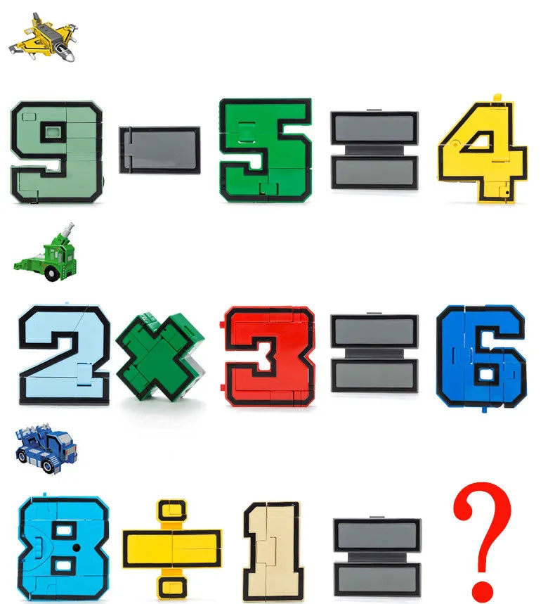 Transforming Number Robots Action Figure Set with Dinosaur Model