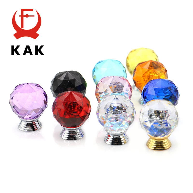 Kak 30mm Crystal Glass Knobs Cabinet Pulls Colorful Ball