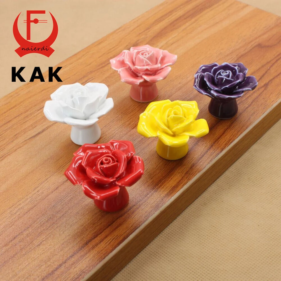 Керамические цветочные ручки для ящиков KAK Роза 41мм для шкафов
