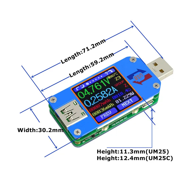 Type C Voltmeter Ammeter UM25 UM24 UM34 - Color LCD