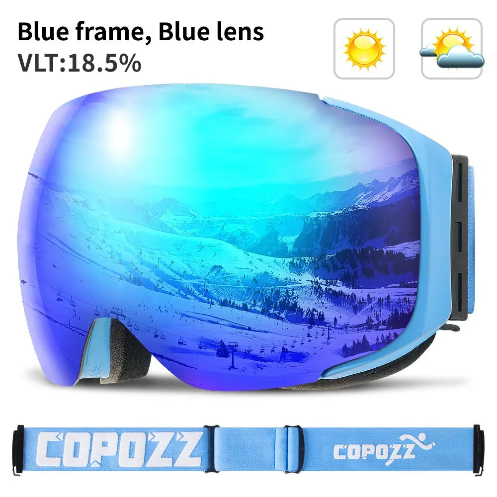 COPOZZ Magnetic Ski Goggles &ndash; UV400 Anti-Fog Protection Frame Blue