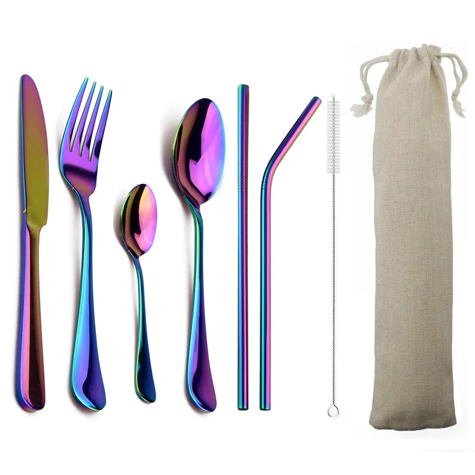 KNGZI 4-Piece Blue Dinnerware Set &ndash; Eco-Friendly Stainless Steel Cutlery
