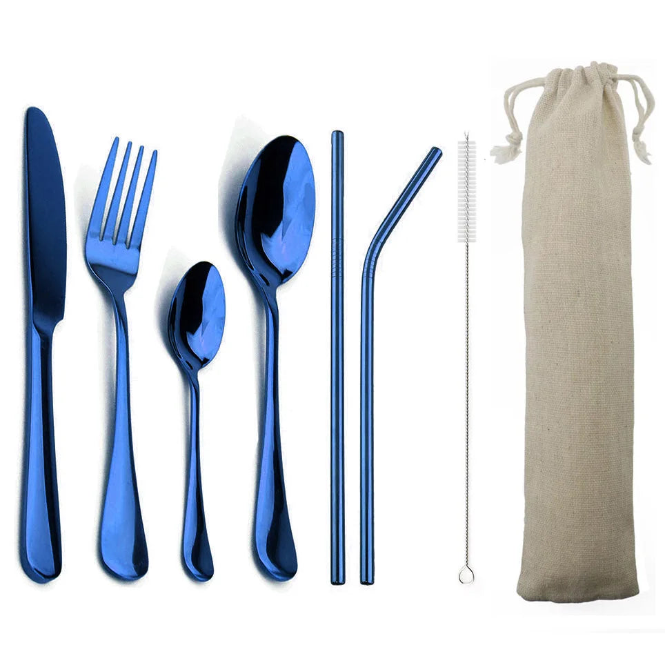 KNGZI 4-Piece Blue Dinnerware Set &ndash; Eco-Friendly Stainless Steel Cutlery Blue
