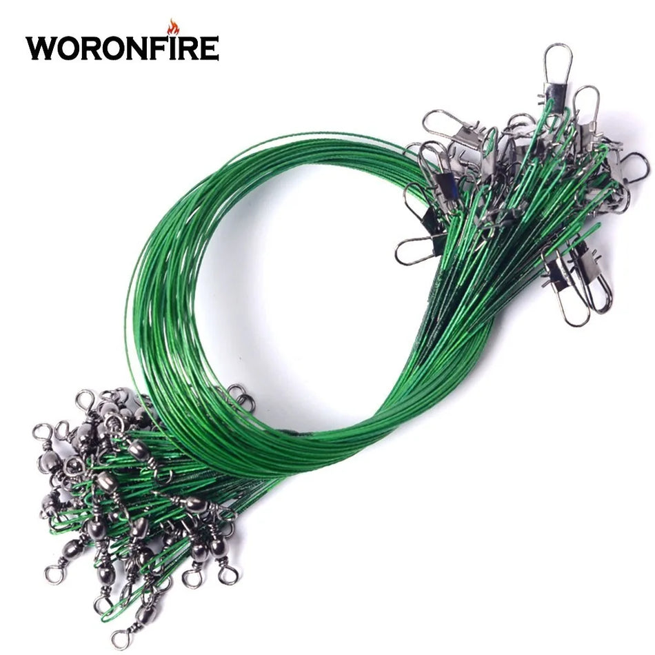 🟠 20pcs/bag Fishing Leash 20cm 30cm High Strength Steel Wire With Stainless Steel Swivel Anti-bite Leashes For Fishing Line Leader