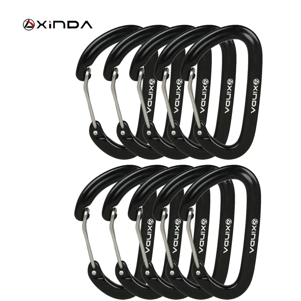 XINDA 16kN Carabiner Clip D Shape Screw Gate Lightweight Black-10PCS