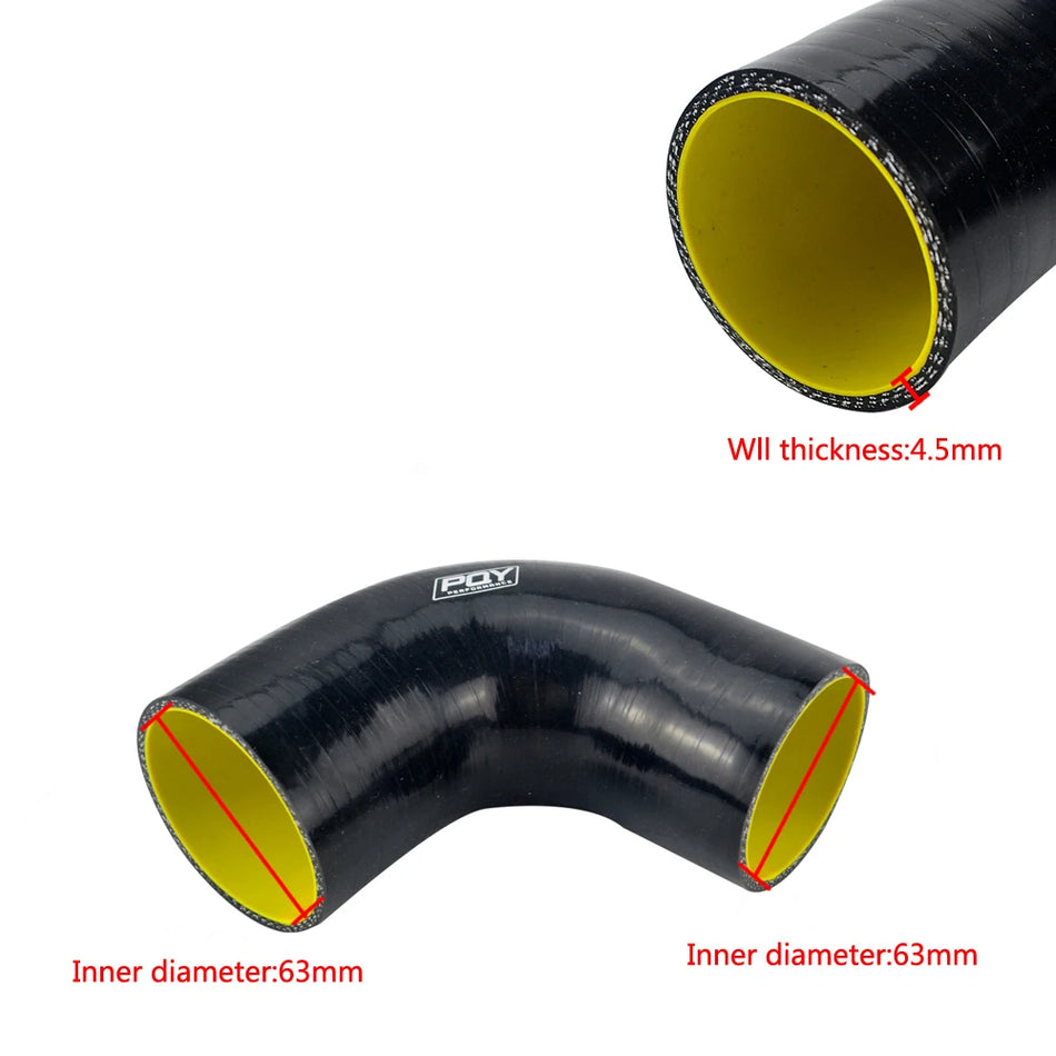 PQY SH9025-QY 2.5in furtun turbo cot de 90 grade din silicon, albastru galben