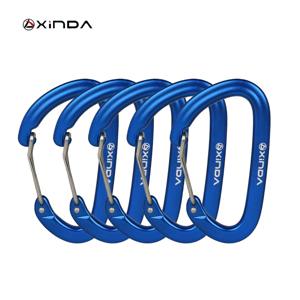 XINDA 16kN Carabiner Clip D Shape Screw Gate Lightweight Blue-5PCS