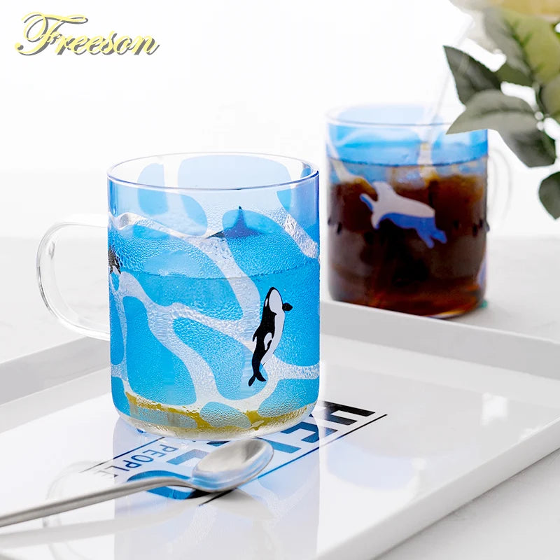 Creative Killer Whale Glass Mug 350ml - Heat Resistant