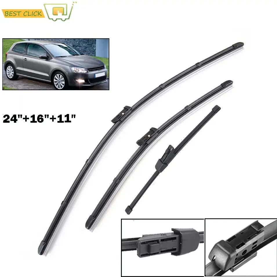 Misima Windshield Windscreen Wiper Blades For VW Polo 6R Hatchback Front Rear Set 2017 2016 2015 2014 2013 2012 2011 2010 2009 by InterCyprus Trading Ltd